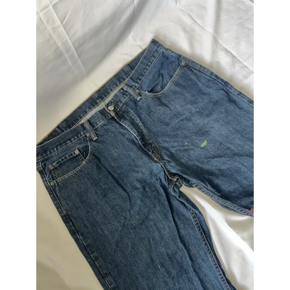 Levi's 559 Jeans Mens 38x32 Blue Denim Relaxed Straight Leg Medium Wash Paint